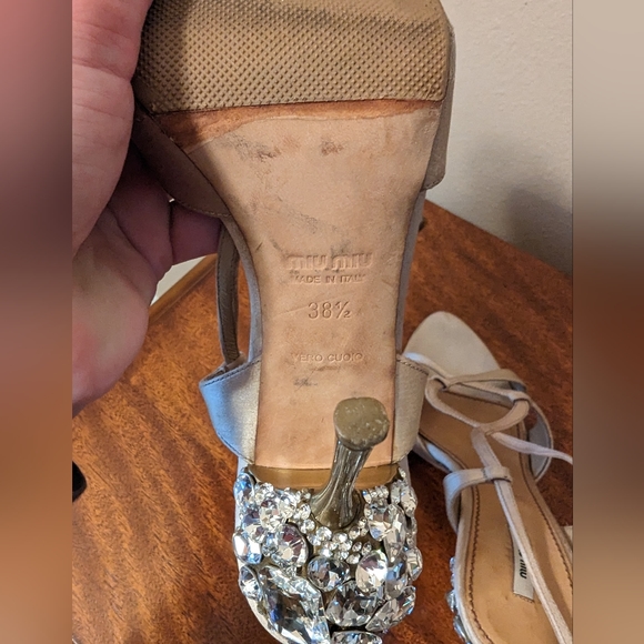 MIU MIU slingback satin crystal stiletto sandal heels - Picture 7 of 12